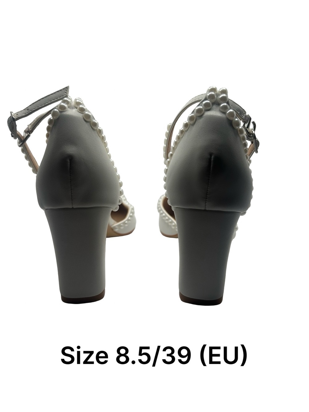 Elegant Pearl-Trim White Block Heel Pumps - Picture 4 of 4